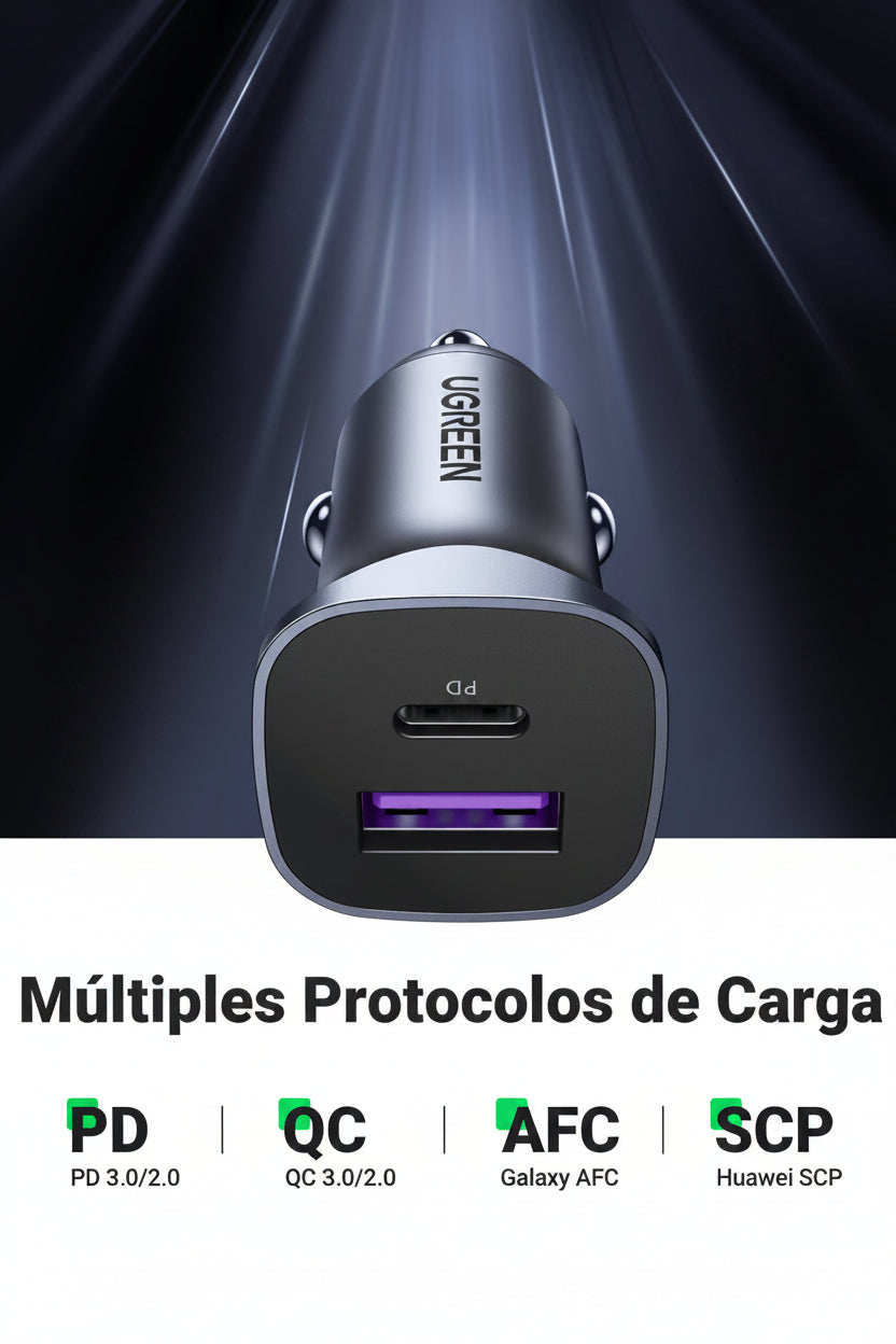 UGREEN A+C Dual-Port Car Charger PD30W+SCP22.5W MODEL CD130