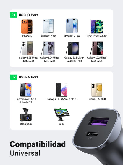 UGREEN A+C Dual-Port Car Charger PD30W+SCP22.5W MODEL CD130